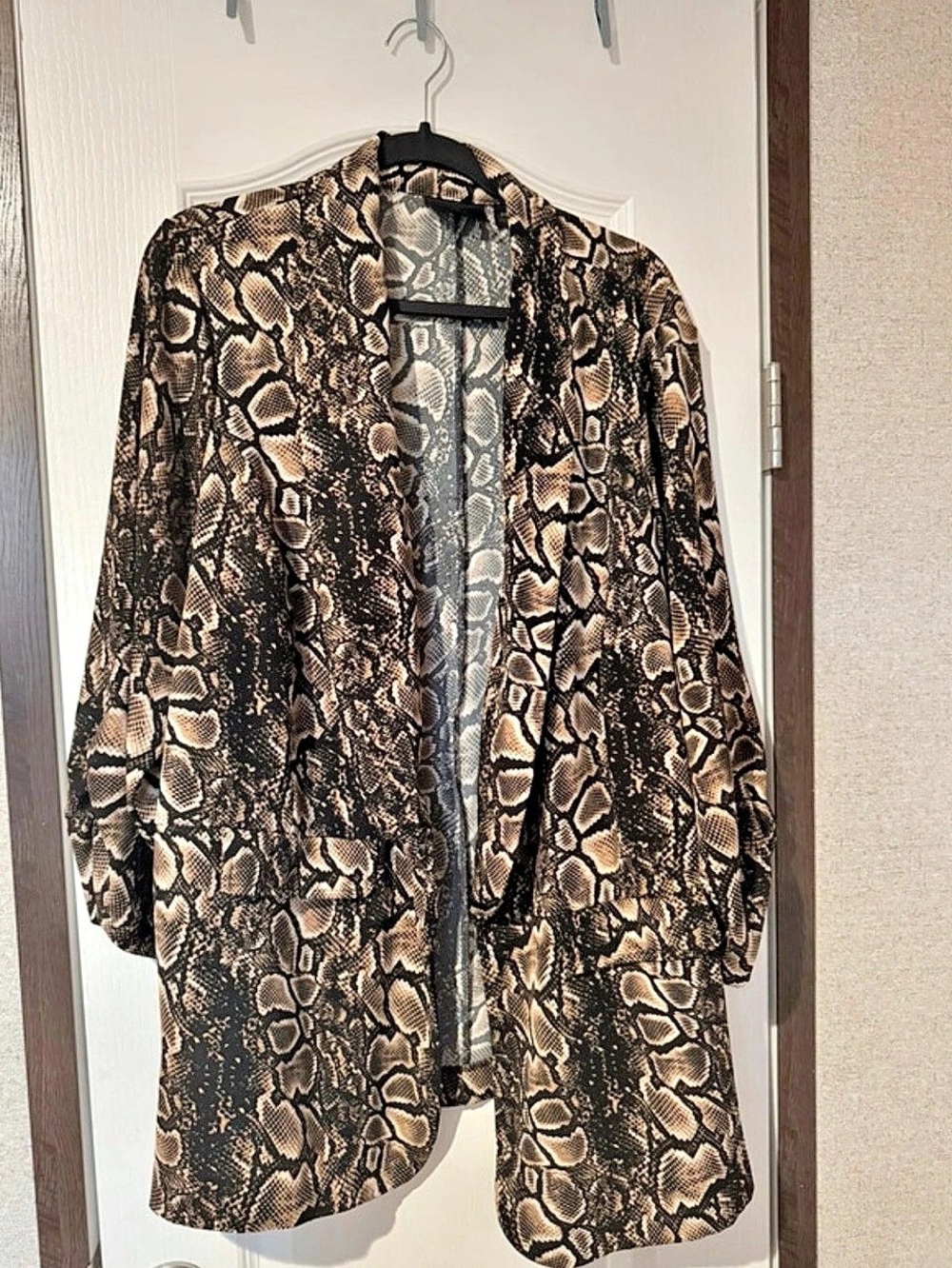 Snake Print Open Front Blazer in Brown & Black Like New